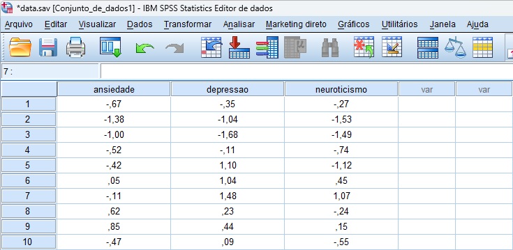 banco de dados para tutorial de análise de correlação parcial.