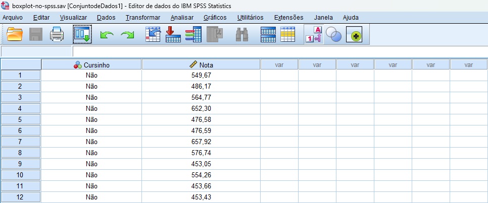banco de dados para tutorial no SPSS.