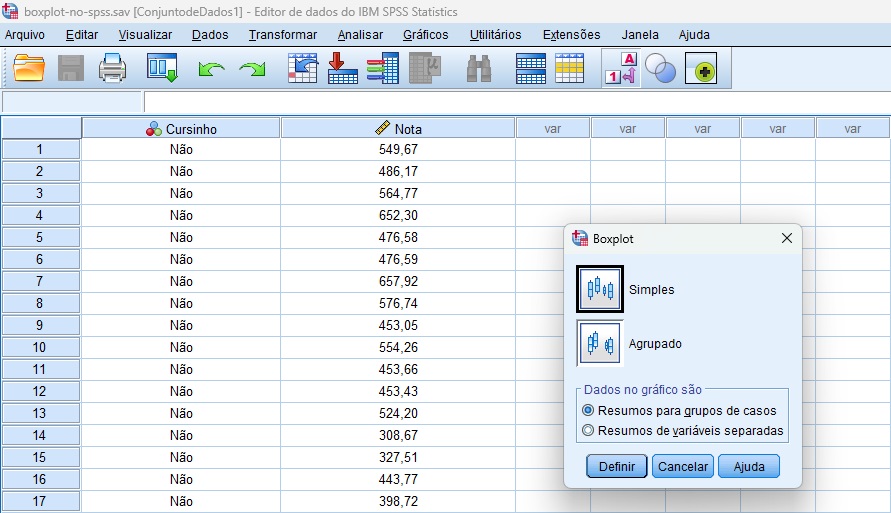 configurando a análise no SPSS.