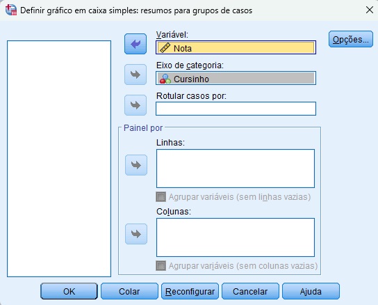 como solicitar boxplot agrupado no SPSS, parte.