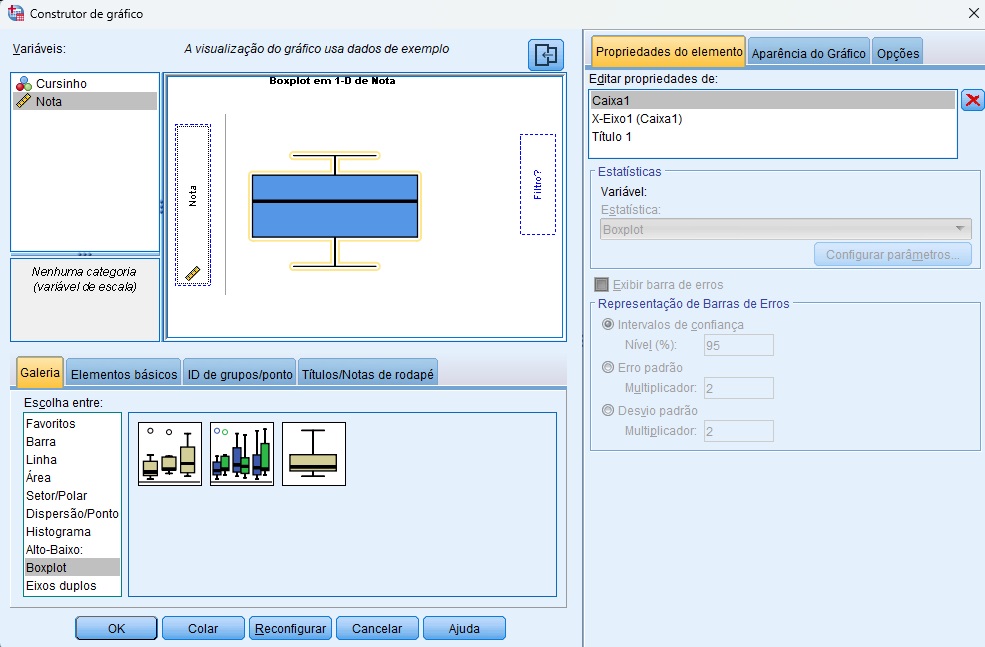 solicitando o boxplot em 1-D no SPSS.