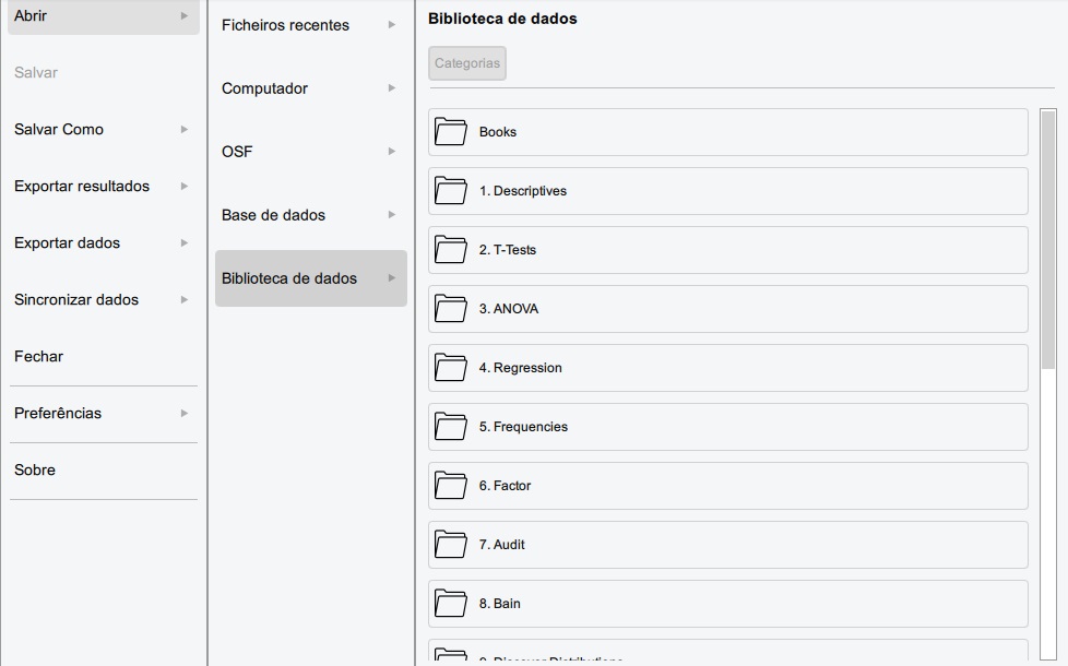 bancos de dados instalados com o JASP.