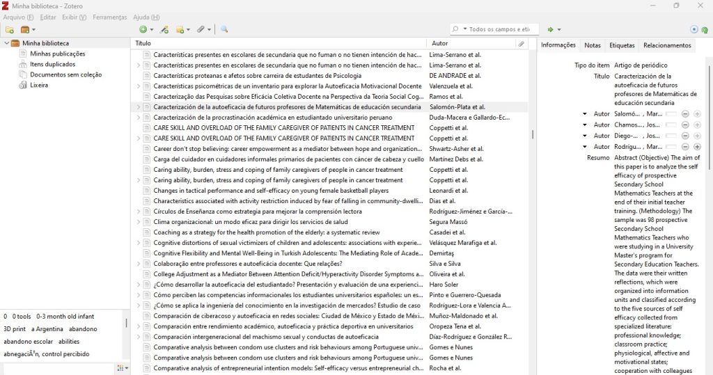 importando resultados das buscas em software de gerenciamento de referências.