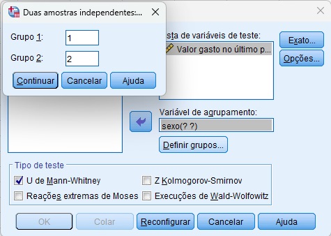 definindo os códigos dos grupos da variável independente.