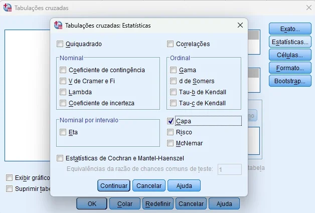 solicitando o kappa de Cohen no SPSS.
